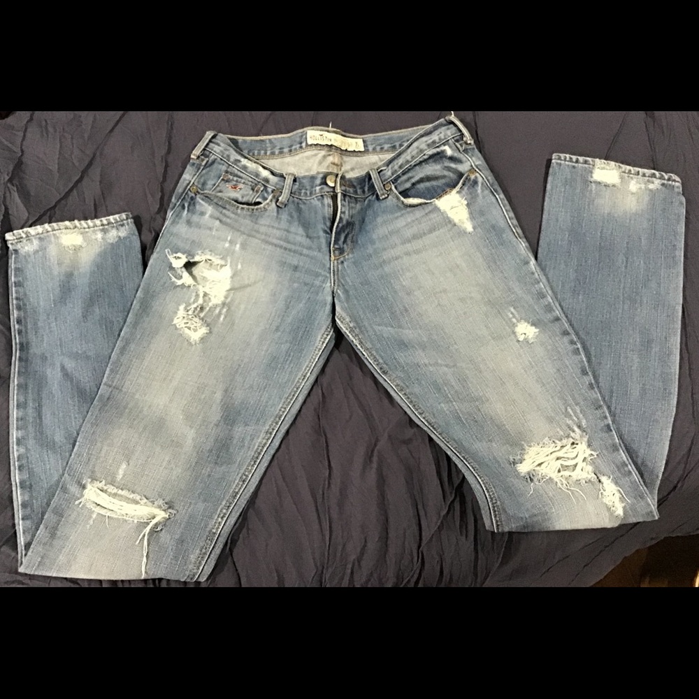 Distressed denim jeans